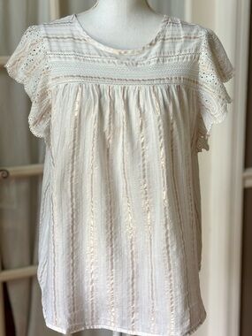 Good Hart Matilda Jane Ivory Metallic Stripe Flutter Sleeve Boho Top L